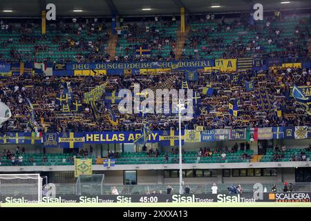 Vérone, Italie. 26 août 2024. L'action de soutien de Vérone lors du match de football Serie A enilif entre l'Hellas Vérone et la Juventus au stade Marcantonio Bentegodi, dans le nord de l'est de l'Italie - lundi 26 août 2024. Sport - Soccer (photo de Paola Garbuio /Lapresse) crédit : LaPresse/Alamy Live News Banque D'Images