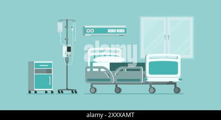 Intérieur de l'hôpital avec lit médical et équipement médical, isolé Illustration de Vecteur