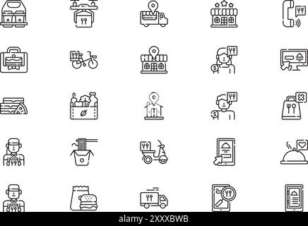 La collection d'icônes de livraison de nourriture est une illustration vectorielle avec trait modifiable. Illustration de Vecteur