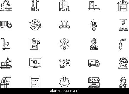 La collection d'icônes de fabrication est une illustration vectorielle avec un trait modifiable. Illustration de Vecteur