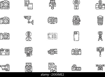 La collection d'icônes de caméra est une illustration vectorielle avec un trait modifiable. Illustration de Vecteur