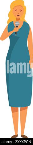 La présentatrice de télévision féminine parle en toute confiance dans un microphone Illustration de Vecteur