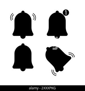 Icônes de sonnette de notification. Quatre états différents. Vecteur noir et blanc. Simple et minimal. Illustration de Vecteur