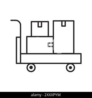 Icône du chariot à bagages. Illustration des boîtes empilées. Dessin au trait minimaliste. Symbole de transport vectoriel. Illustration de Vecteur