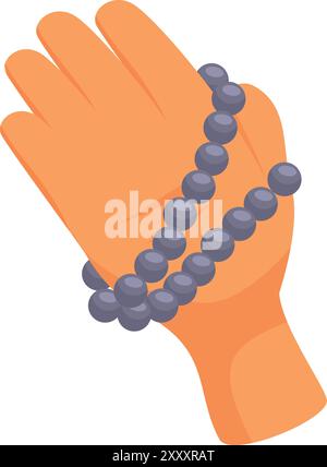 La main tient des perles de chapelet, représentant la foi, la prière, et la poursuite de la consolation spirituelle Illustration de Vecteur