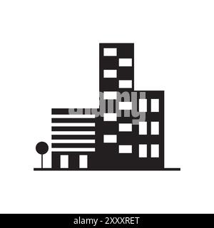 Icône de bâtiment urbain. Illustration de paysage urbain noir. Symbole d'architecture minimaliste. Conception plate vectorielle. Illustration de Vecteur
