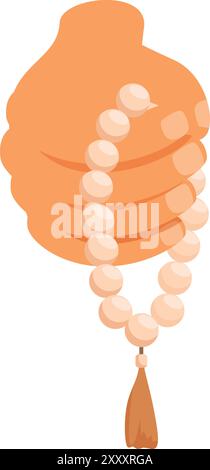 Main tenant doucement une chaîne de perles de chapelet, symbolisant la foi, la prière et la méditation Illustration de Vecteur