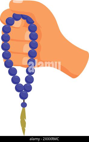 Main tenant des perles de prière islamiques bleues avec un pompon de plumes, représentant la foi et la spiritualité Illustration de Vecteur