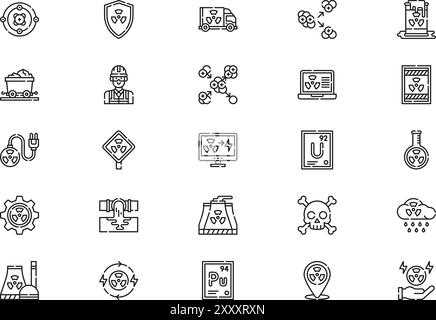Collection d'icônes d'énergie nucléaire est une illustration vectorielle avec trait modifiable. Illustration de Vecteur