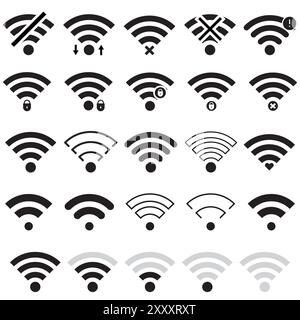 Icônes de signal Wi-Fi. Symboles de connexion réseau. Puissance du signal sans fil. Illustration vectorielle. Illustration de Vecteur