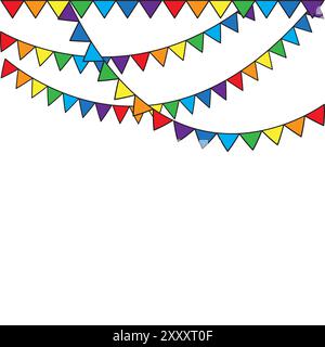 Banderole triangulaire colorée. Décoration festive lumineuse. Guirlande de drapeau vibrante. Vecteur de célébration de fête. Illustration de Vecteur