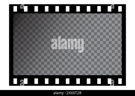 Icône de bande de film. Fond transparent à carreaux. Bordure rectangulaire noire. Elément de cadre cinématographique. Illustration de Vecteur