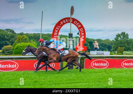 Impression de la course hippique 'Henkel Preis der Diana' de 2024 à Düsseldorf, la deuxième course hippique la plus riche d'Allemagne après 'Deutsches Derby' à Hambourg Banque D'Images