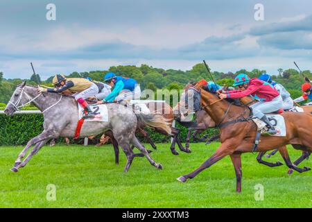 Impression de la course hippique 'Henkel Preis der Diana' de 2024 à Düsseldorf, la deuxième course hippique la plus riche d'Allemagne après 'Deutsches Derby' à Hambourg Banque D'Images