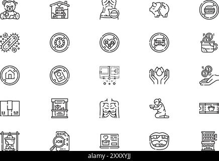 Collection d'icônes de pauvreté est une illustration vectorielle avec trait modifiable. Illustration de Vecteur