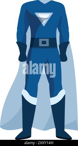 Super-héros est debout haut dans un costume bleu et cape, prêt pour l'action Illustration de Vecteur