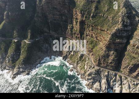 Chapmans Peak Drive (Soth Africa) Vue aérienne tourné depuis un hélicoptère Banque D'Images