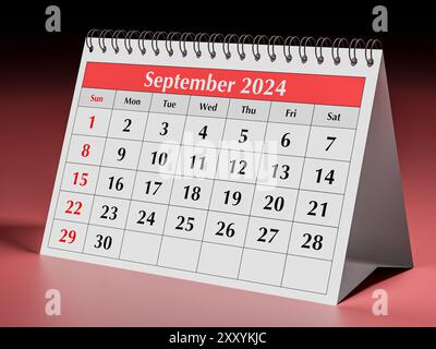 Calendrier de septembre 2024. Une page du calendrier mensuel annuel Business Desk en automne Banque D'Images