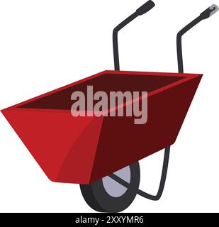 Brouette vide rouge debout sur une roue, un outil de jardinage Illustration de Vecteur