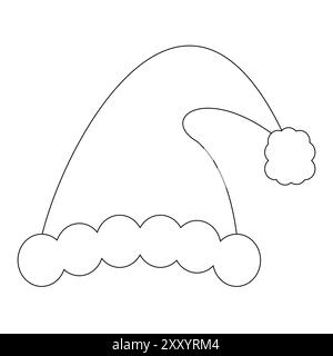 Coloriage chapeau de Père Noël festif parfait pour les activités de Noël. Design simple idéal pour les enfants et les adultes pour profiter et décorer. Illustration de Vecteur