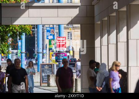 Landtagswahlkampf in Saxe Die heiße phase das Landtagswahlkampfes in Saxe, kann man der Menge der verschiedentsten Botschaften an Bäume und Laternen ablesen. Dresde Sachsen Deutschland *** campagne électorale d'Etat en Saxe la phase chaude de la campagne électorale d'Etat en Saxe peut être vue dans la quantité de messages différents sur les arbres et les lanternes Dresde Saxe Allemagne Banque D'Images