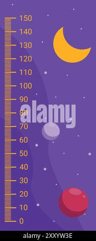Tableau de hauteur coloré avec planètes et lune sur un fond d'espace, parfait pour décorer la chambre d'un enfant Illustration de Vecteur