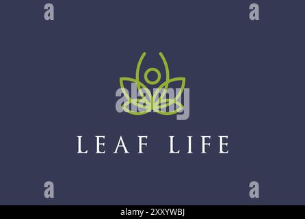 Yoga humain minimaliste simple avec Lotus ou cannabis marijuana Leaf logo Design vecteur Illustration de Vecteur