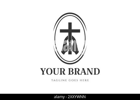 Vintage Hold Jesus Christian Cross badge Emblem Label pour la chapelle de l'église ou la religion logo Design Vector Illustration de Vecteur