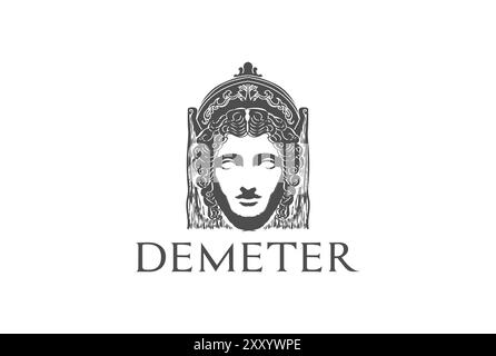 Beauté grec Roman Myth femme Dieu Goddess Head sculpture logo Design Vector Illustration de Vecteur