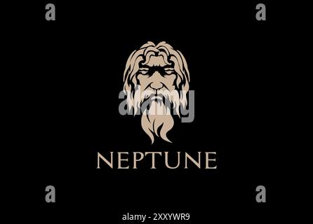 Vintage grec vieil homme face à Dieu Zeus Triton Neptune philosophe avec barbe et moustache logo Design vecteur Illustration de Vecteur