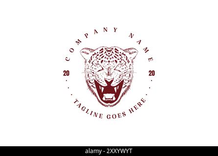 Vintage rétro Angry Roaring Tiger Jaguar Leopard Puma Cheetah Head logo Design Vector Illustration de Vecteur