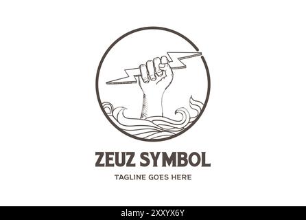 Rétro Vintage Zeus God Hand Hold Thunderbolt Light logo Design Vector Illustration de Vecteur