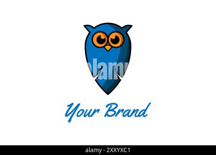 Simple minimaliste mignon Blue Owl Cartoon Mascot Character logo Design Vector Illustration de Vecteur