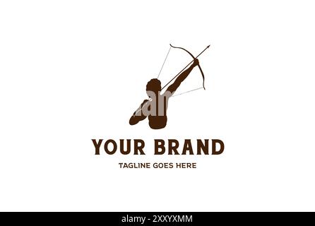 Vintage rétro Hercules Heracles avec Bow Longbow Arrow, mythe musculaire Greek Archer Warrior Silhouette logo Design Vector Illustration de Vecteur