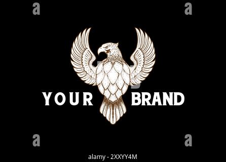 Vintage Eagle Hawk Falcon avec Hop pour Craft Beer Brewing Brewery Label logo Design vecteur Illustration de Vecteur