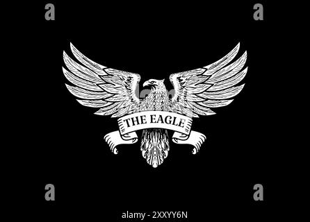Rétro American Eagle Falcon Hawk avec Wings Spread et Ribbon logo Design Vector Illustration de Vecteur