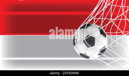 Football ou ballon de football dans Goal Net isolé sur le drapeau ombragé de l'Indonésie, équipement accessoire de sport pour jouer jeu, championnat et compétition Desig Illustration de Vecteur