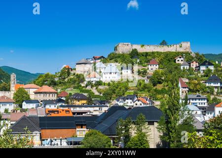 Vue panoramique sur la vieille ville de Jajce, Bosnie-Herzégovine Banque D'Images
