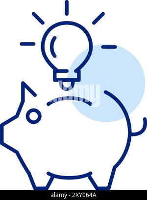Tirelire et ampoule incandescente. Idées d'épargne intelligentes, approche innovante de la banque et des finances. Icône de contour pixel Perfect, modifiable Illustration de Vecteur