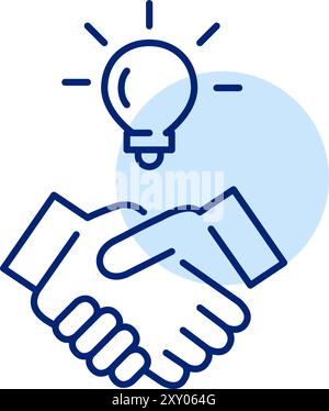 Poignée de main et ampoule. Partenariat créatif, échange d'idées, vision commune. Icône de contour pixel Perfect, modifiable Illustration de Vecteur