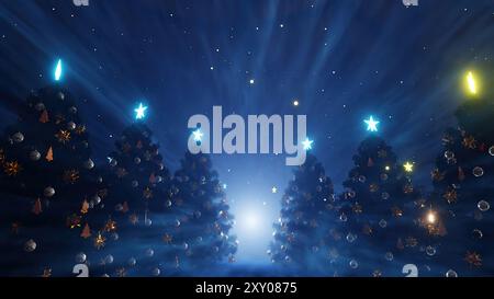 Arbre de Noël décoré dans la lumière fantaisie, fond d'illustration 3D pour la publicité et le papier peint dans le festival et célébrer la scène. Rendu 3D dans Banque D'Images