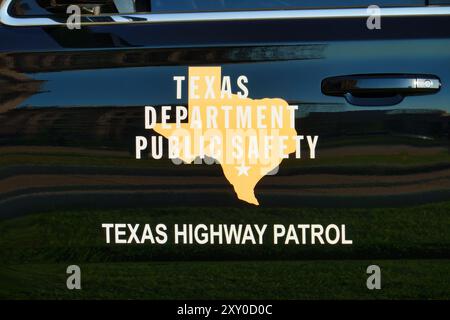 Texas Highway Patrol, division du département de la sécurité publique du Texas. Logo, joint de porte sur un véhicule State Trooper à Austin, Texas, États-Unis. Banque D'Images