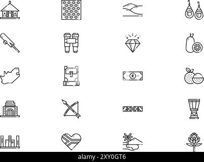 La collection d'icônes de l'afrique du Sud est une illustration vectorielle avec un trait modifiable. Illustration de Vecteur