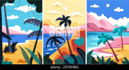 Vecteur vibrant de scènes de plage tropicale Illustration de Vecteur