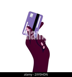 Main tient une carte de crédit. Concept de paiement, d'achat ou de transaction. Main humaine avec une carte bancaire. Illustration vectorielle Illustration de Vecteur