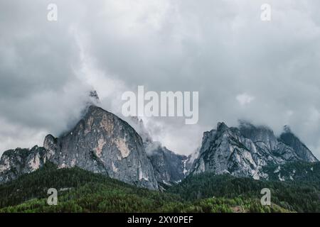 Vue panoramique du mont Sciliar sur la Seiser Alm dans les Dolomites au Tyrol du Sud, Italie. Banque D'Images