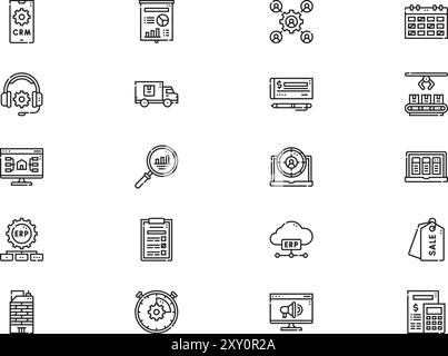 La collection d'icônes de planification des ressources d'entreprise est une illustration vectorielle avec trait modifiable. Illustration de Vecteur