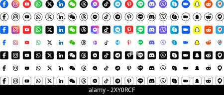 Un ensemble d'icônes de médias sociaux populaires internationales avec différentes variations. Illustration de Vecteur