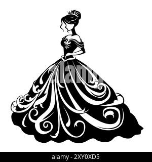 Princesse gracieuse dans la conception de silhouette de robe de boule Illustration de Vecteur