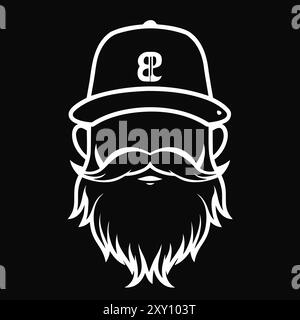 Homme barbu avec Cap Noir et Blanc Silhouette Illustration de Vecteur